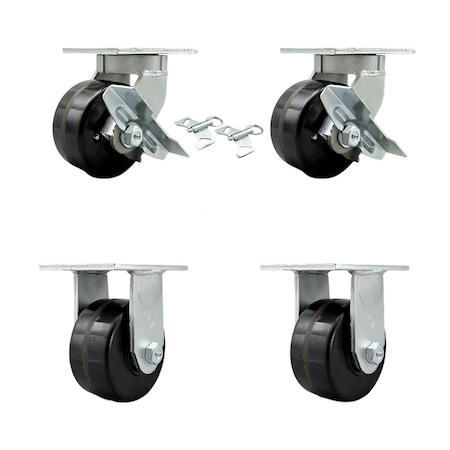 Service Caster 6'' Heavy Duty Phenolic Wheel Caster Set 2 Swivel Lock and Brake 2 Rigid, 4PK CRAN-SCC-KP92S630-PHR-SLB-BSL-2-R-2